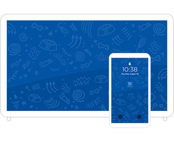 Desktop & mobile example of "Blue Squiggles" pet wallpaper for phones