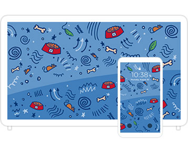 Desktop & mobile example of "Colorful Squiggles" pet wallpaper for phones