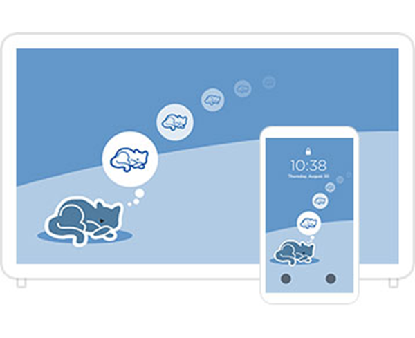 Desktop & mobile example of "Sleepy Kitty" pet wallpaper for phones
