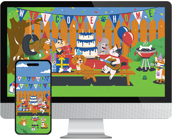 Desktop & mobile example of "Adoption" pet wallpaper for phones