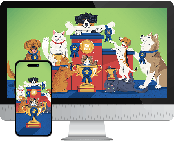 Desktop & mobile example of "Winner, Winner, Feed Me Dinner" pet wallpaper for phones
