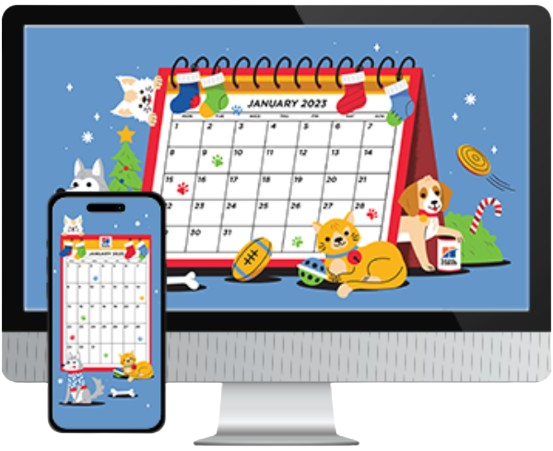 Desktop & mobile example of "Calendar" pet wallpaper for phones