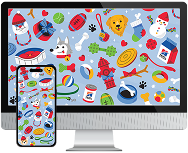 Desktop & mobile example of "Dog Presents Pattern" pet wallpaper for phones